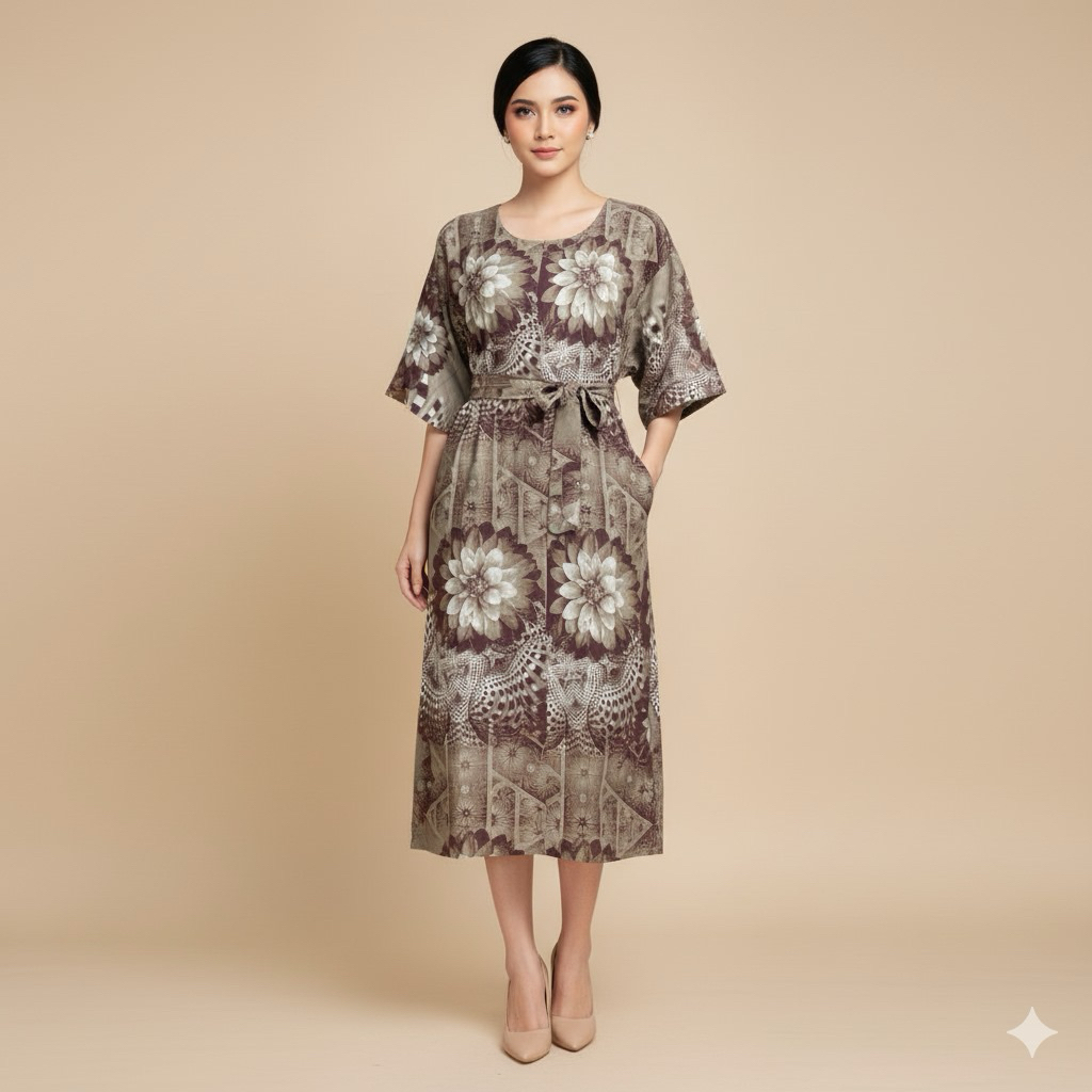 Dress Nabila Lengan Rit - Dress Batik Wanita Rayon Twill Modern Casual – Adem Nyaman Stylish untuk R