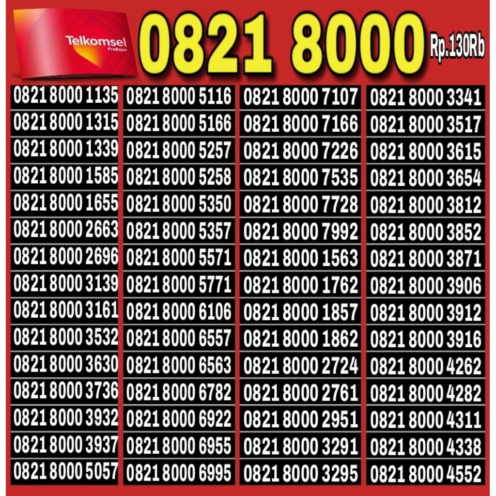 NOMOR CANTIK TELKOMSEL SIMPATI 4G LTE 8000 - O821 8000 80