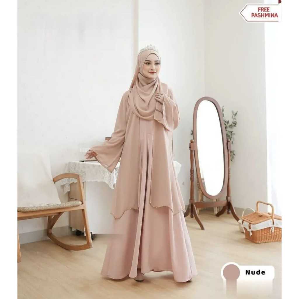 Abaya Set Hijab Pashmina Diandra Syari Bahan Ceruty Babydoll Mix Payet Gamis Terbaru 2025 Kondangan