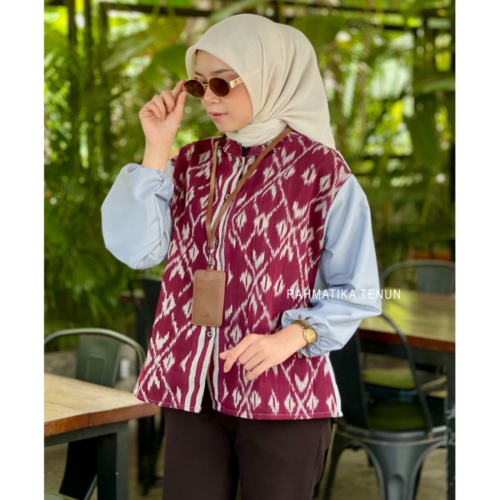 Blus Tenun RAISA Series Blus Kerja Kantor Wanita Blus Kampus Blus Tenun Ori Kombinasi Toyobo premium