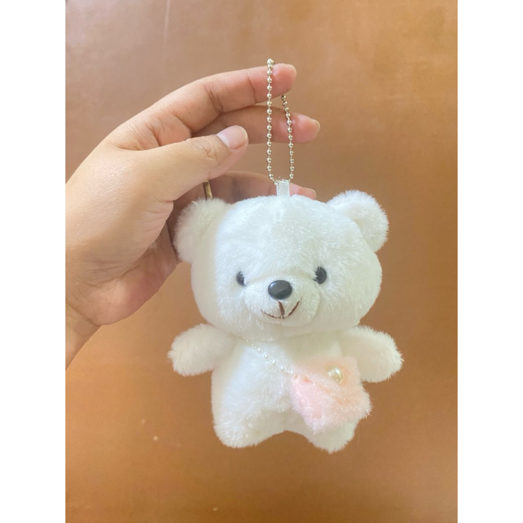 Boneka Gantungan Kunci Karakter beruang Putih Tas Pink size 12cm / Boneka Gantungan Kunci White Bear