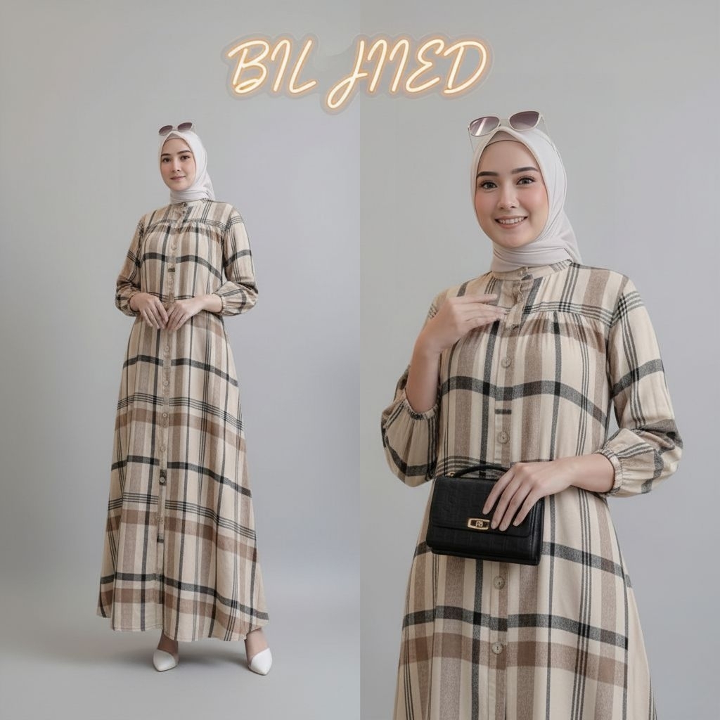 Gamis Kotak Kotak lybel Gauri Jumbo Rayon Premium - Gauri dres rayon viscose - gamis rayon premium b