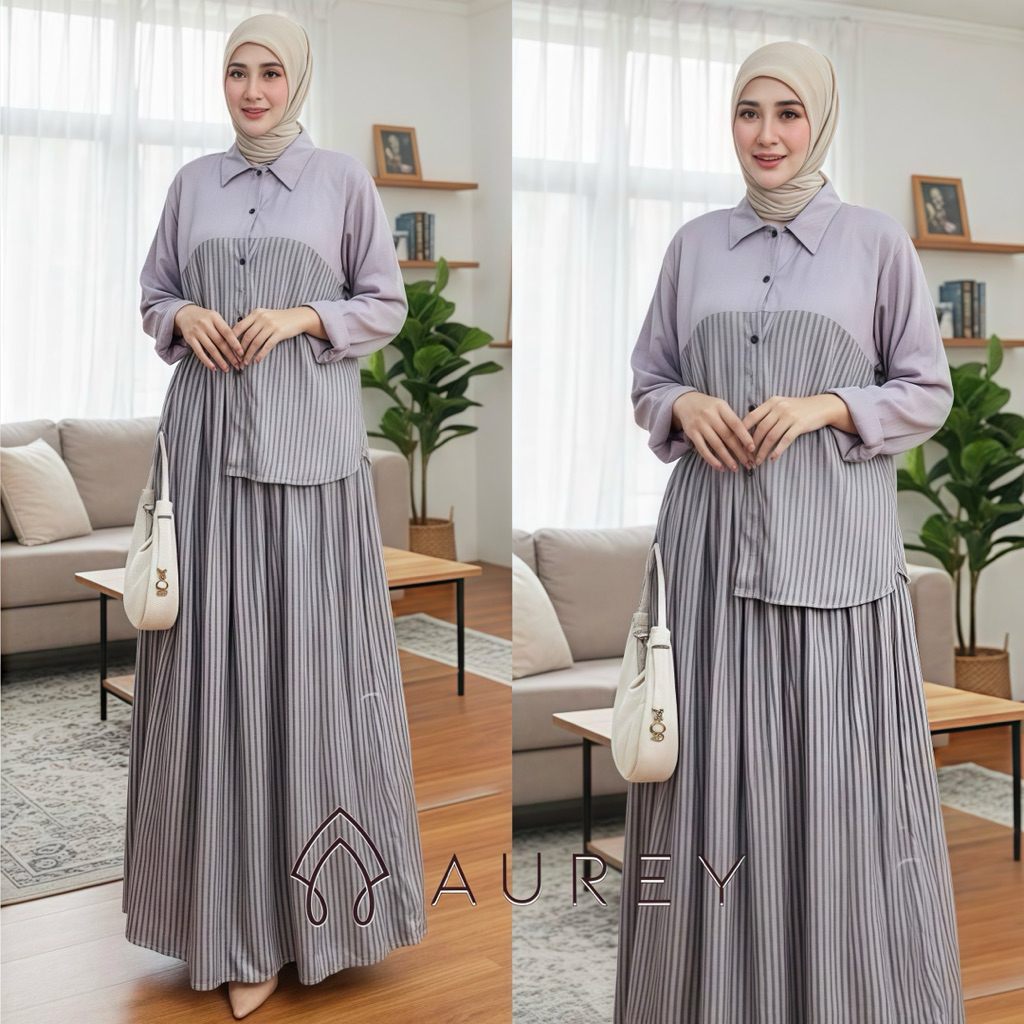 Aurey - set rok kemeja wanita oviena set rok busui friendly oneset rok rayon wanita jumbo setelan ro