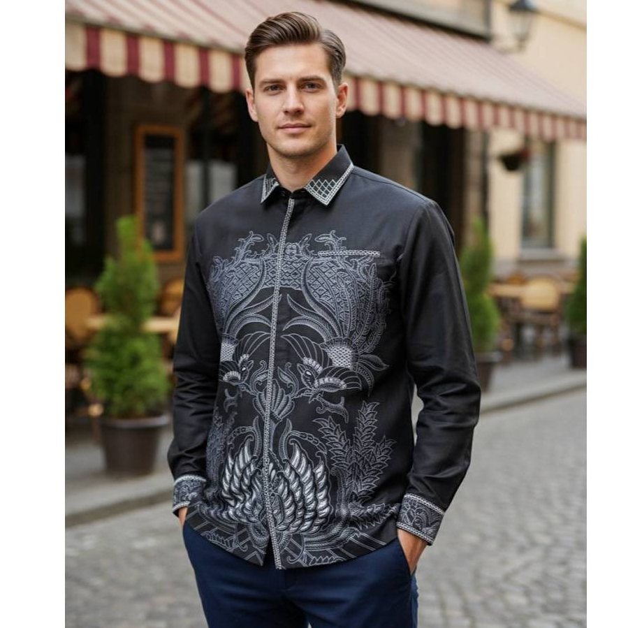 GURDO Batik Smock Semi Jas - Baju Batik Pria - Kemeja Batik Pria  - Kemeja Batik Lengan Panjang