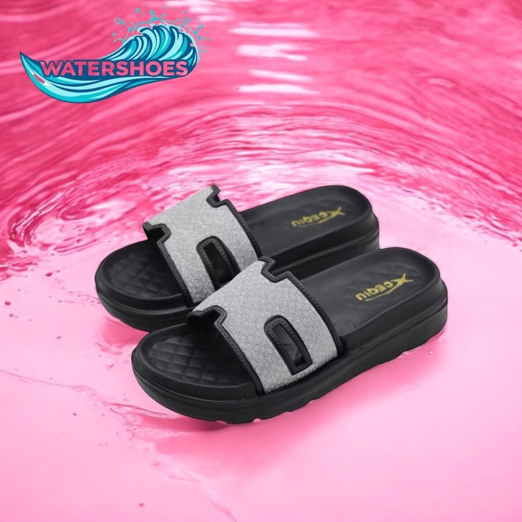Sandal Selop Silver Terbaru Sendal Slop Silver Hitam Sandal Wanita