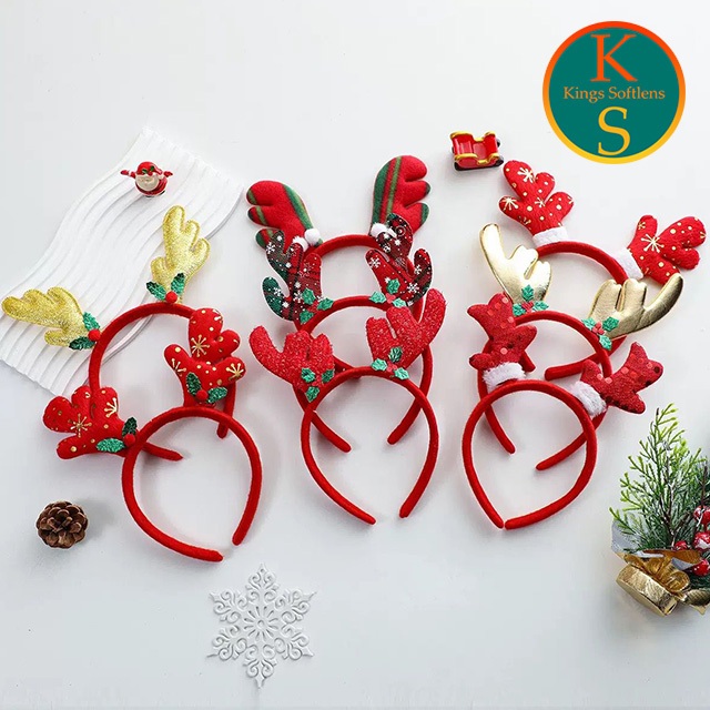 Bando Natal dengan Desain Reindeer Santa Snowflake Pesta Natal Aksesoris Wanita Rambut Headbands