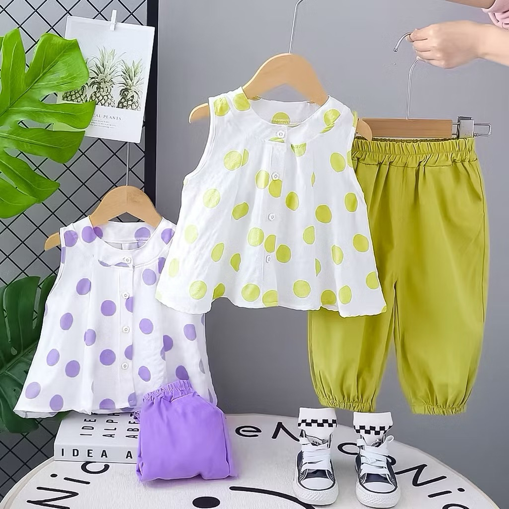 setelan anak perempuan polkadot