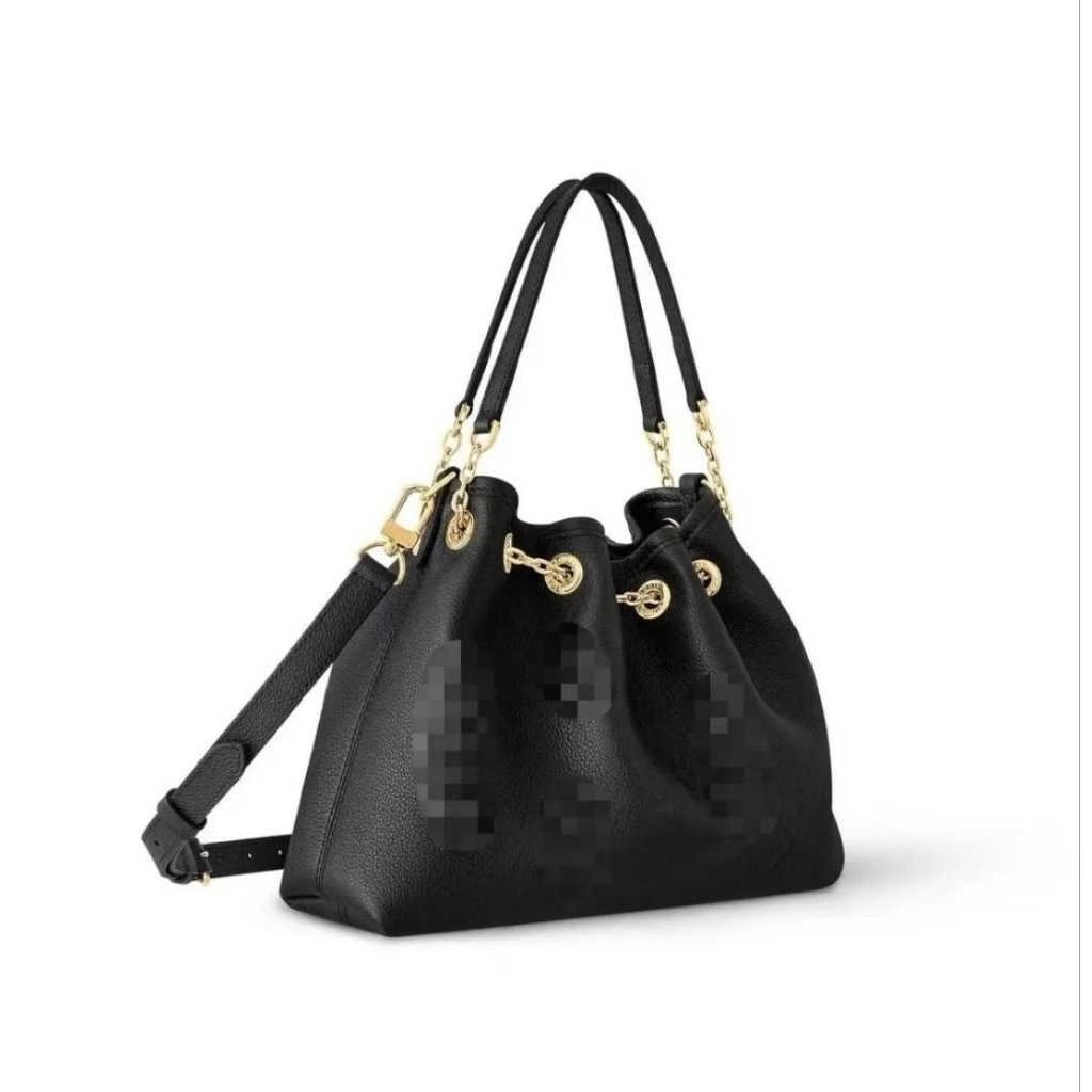 tas fashion wanita tas kulit hitam serut rantai bucket elping