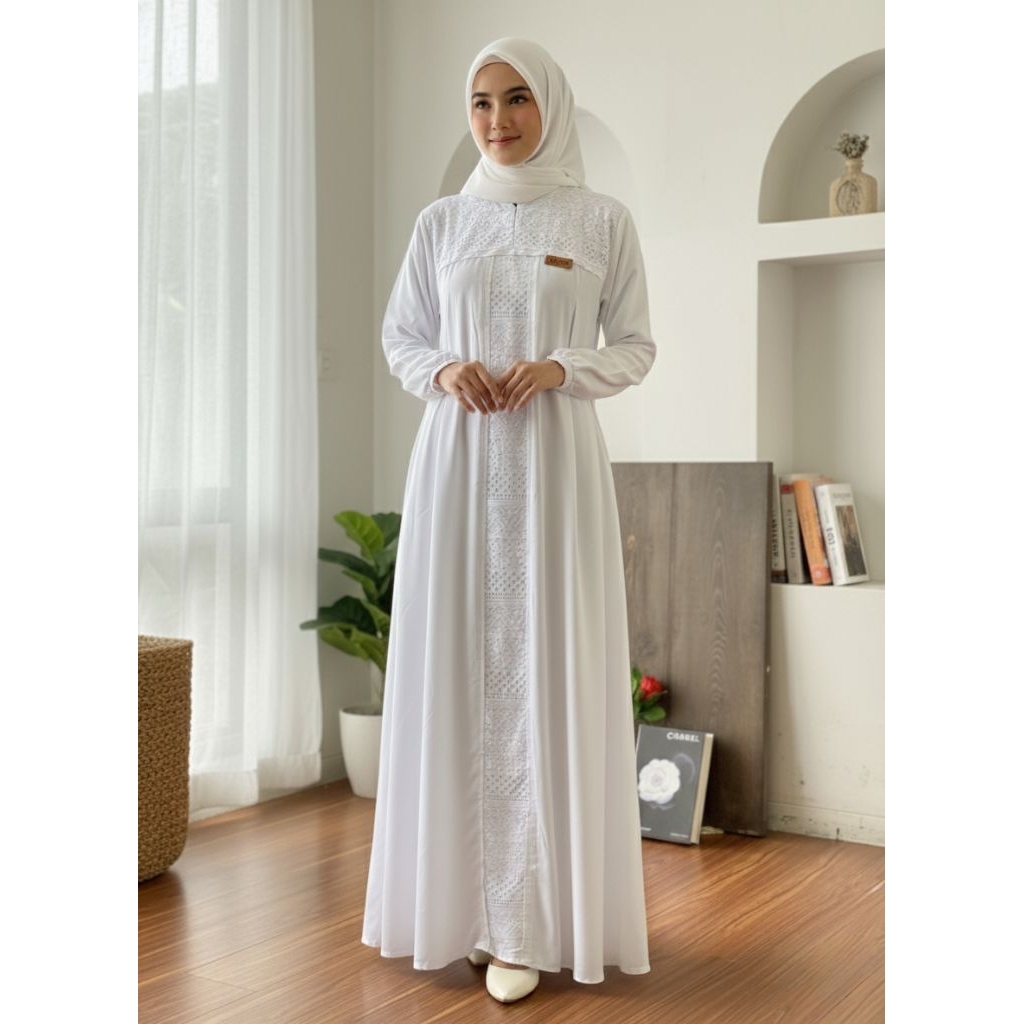 Gamis putih brukat terbaru//gamis putih//gamis pengajian//gamis polos putih bw