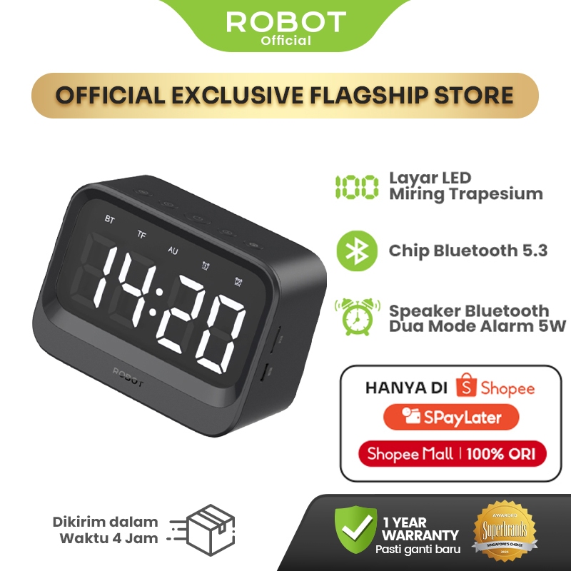 ROBOT RB620 Speaker Alarm – Jam LED Digital, Dual Smart Alarm, Bluetooth 5.3, Portable & Stylish, Ga