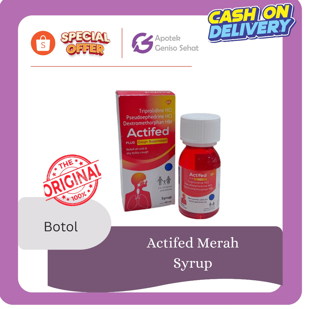 Actifed sirup merah | Batuk kering