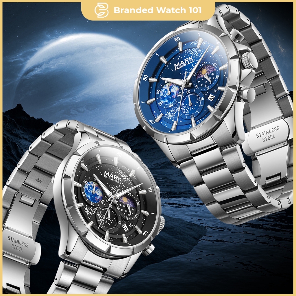 ORIGINAL Jam Tangan Pria Mark Fairwhale 5870 Moon Phase Chronograph Watch Jam Kronograf Pria