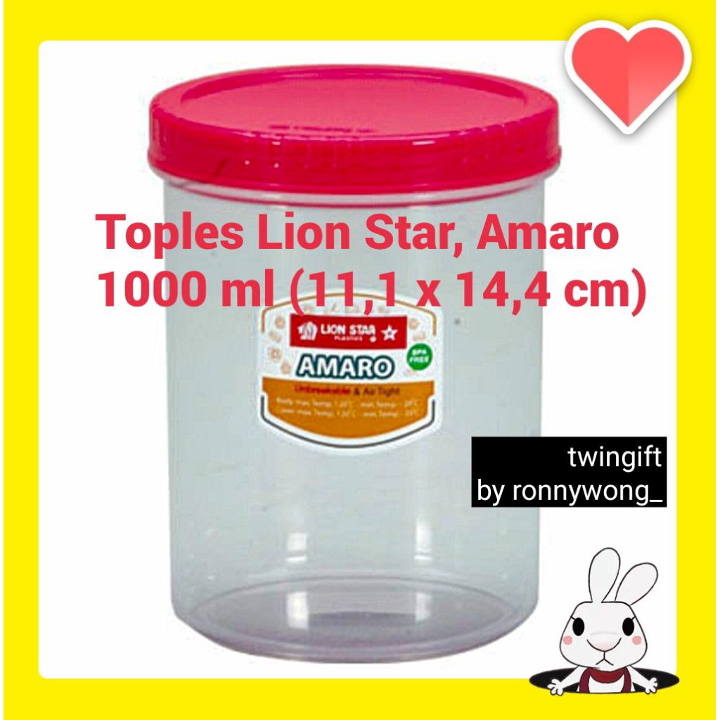 Toples Plastik, Lion Star-Amaro, 1000 ml, sudah BPA Free dan Food Grade, penutup model ulir/putar