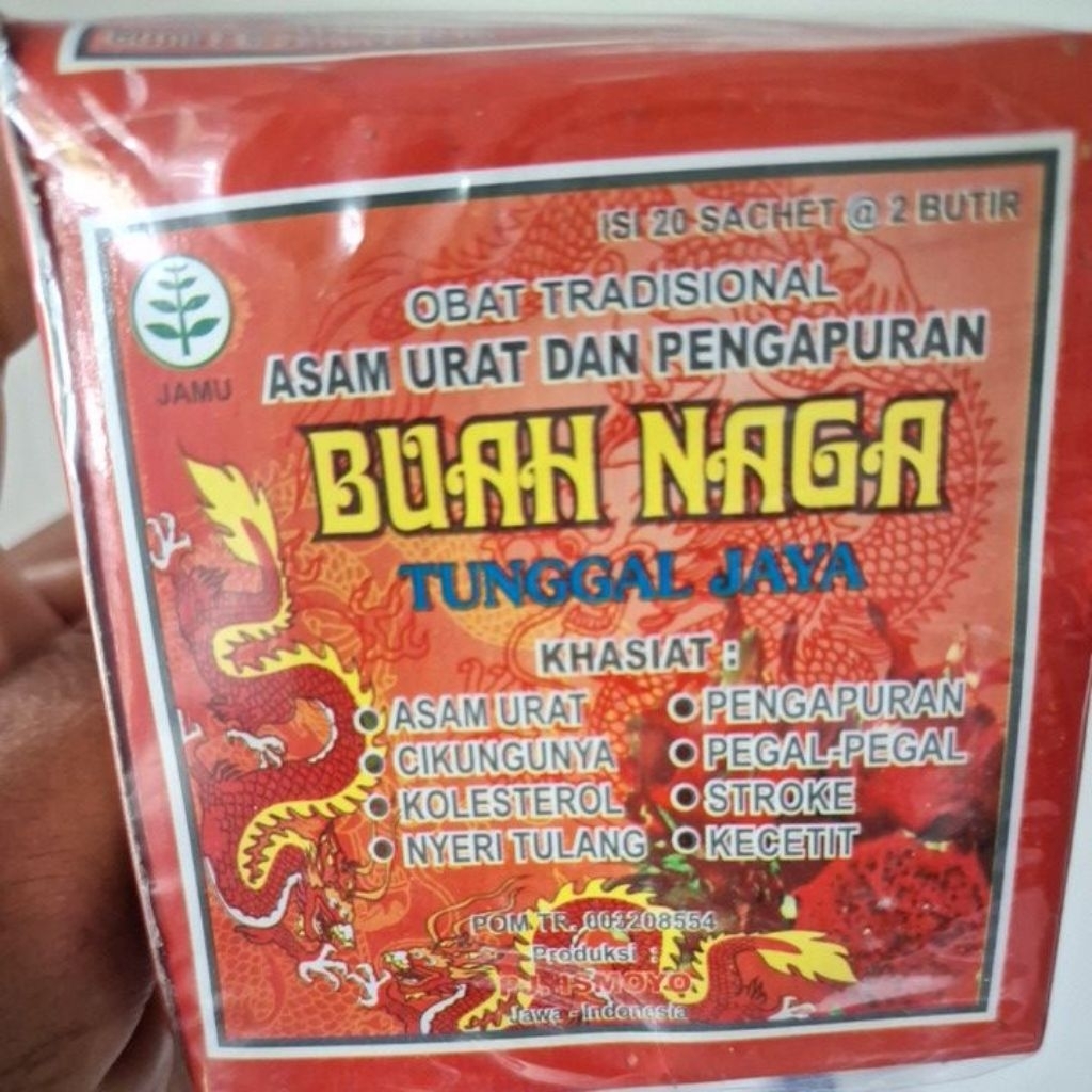 [ORIGINAL] JAMU ASAM URAT DAN PENGAPURAN BUAH NAGA (KAPSUL, 20 Sachet) TUNGGAL JAYA, PJ ISMOYO