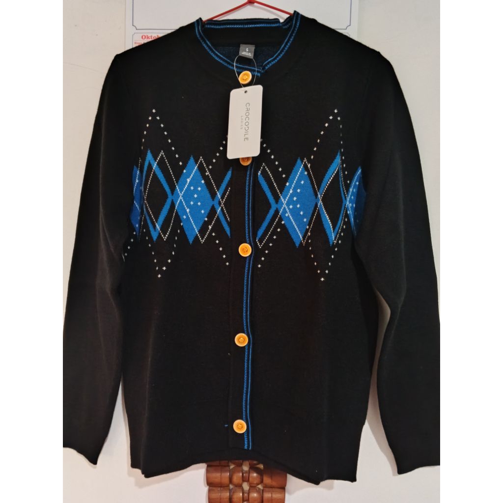 cardigan Korea merk crocodile hitam motif
