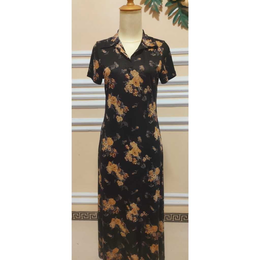 Dress Bodycon bunga hitam long