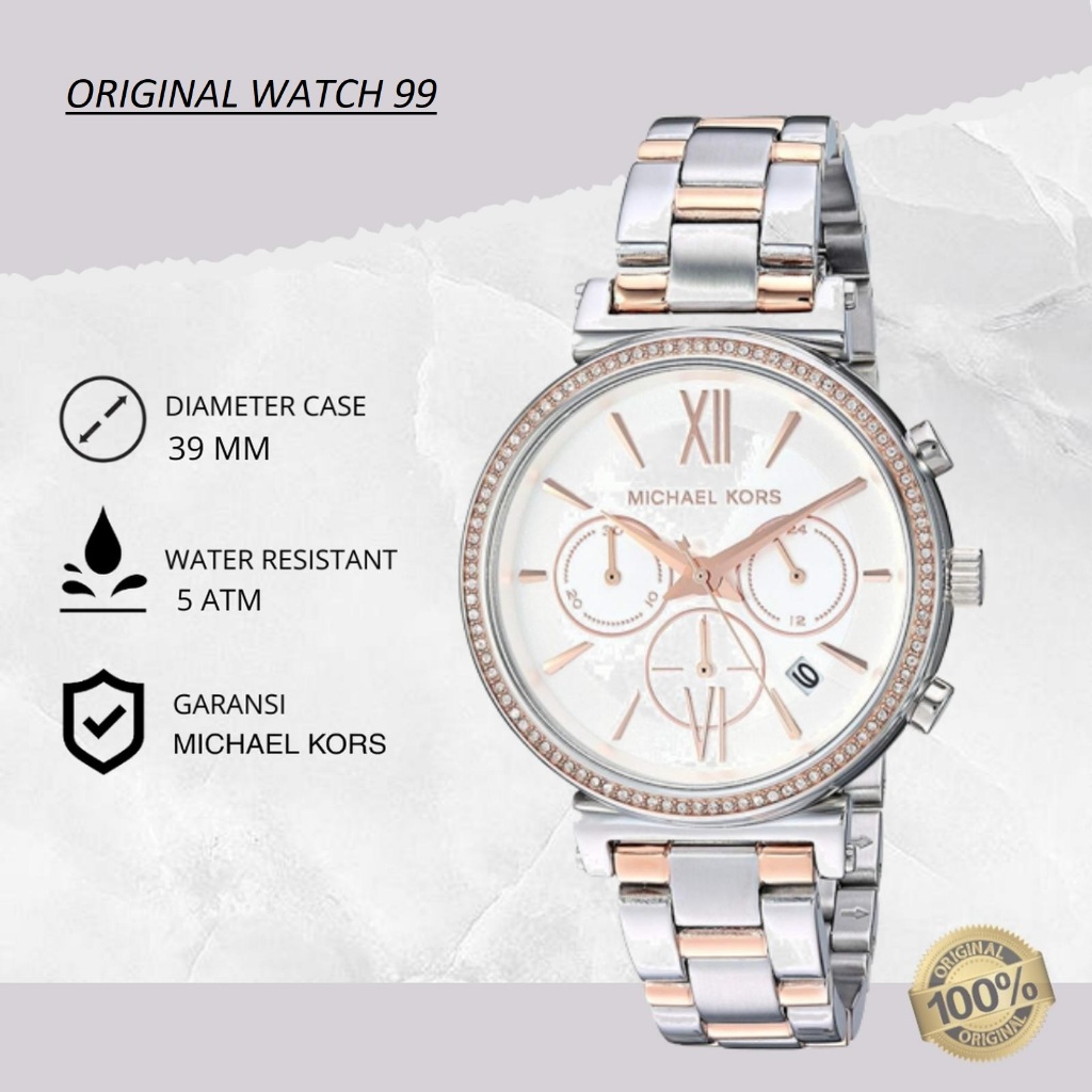 100% ORIGINAL Jam Tangan Wanita Michael Kors Sofie MK6558 Chronograph Stainless Steel Mewah