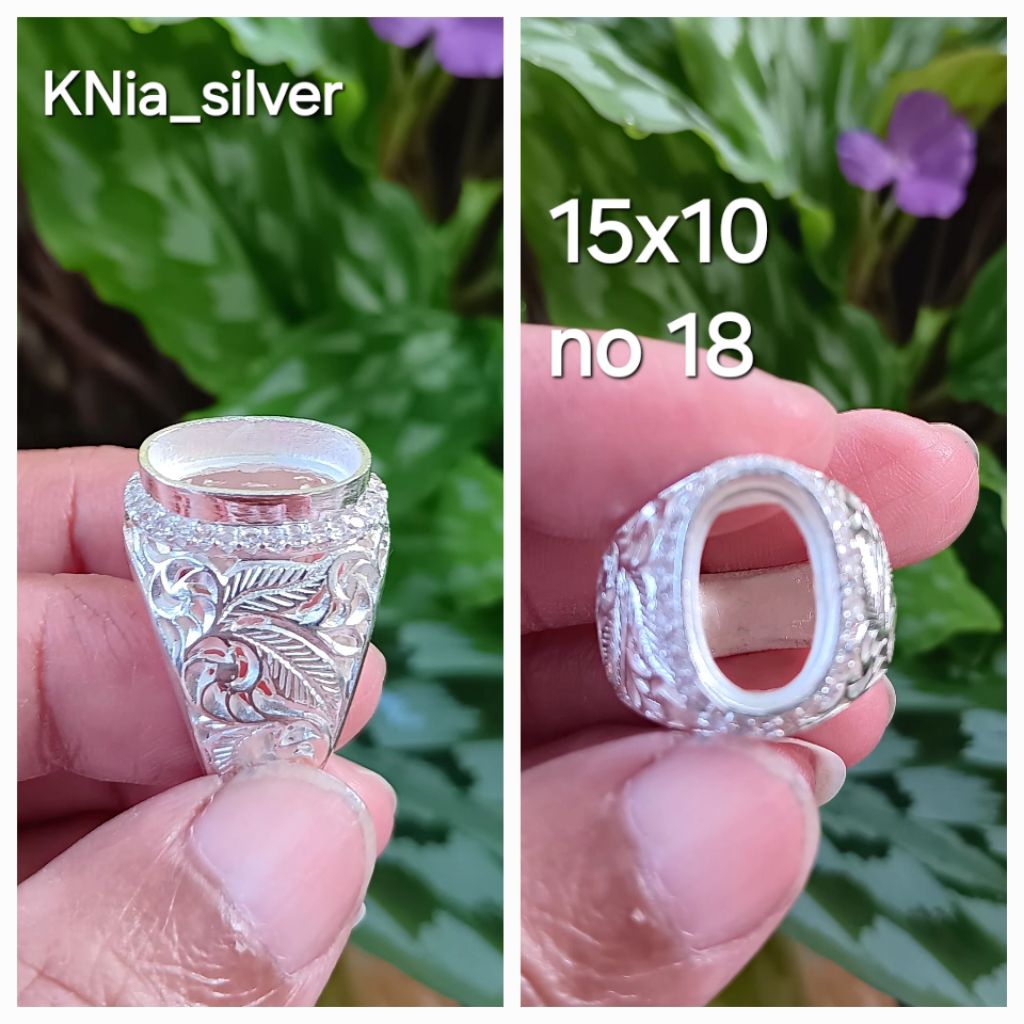 ring/cincin perak ukir daun 01 pake deimen