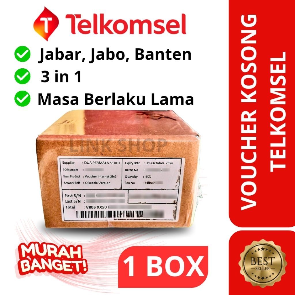 Voucher Kosong Telkomsel Exp 30 November 2026 Area JABAR JABO BANTEN (1 BOX)