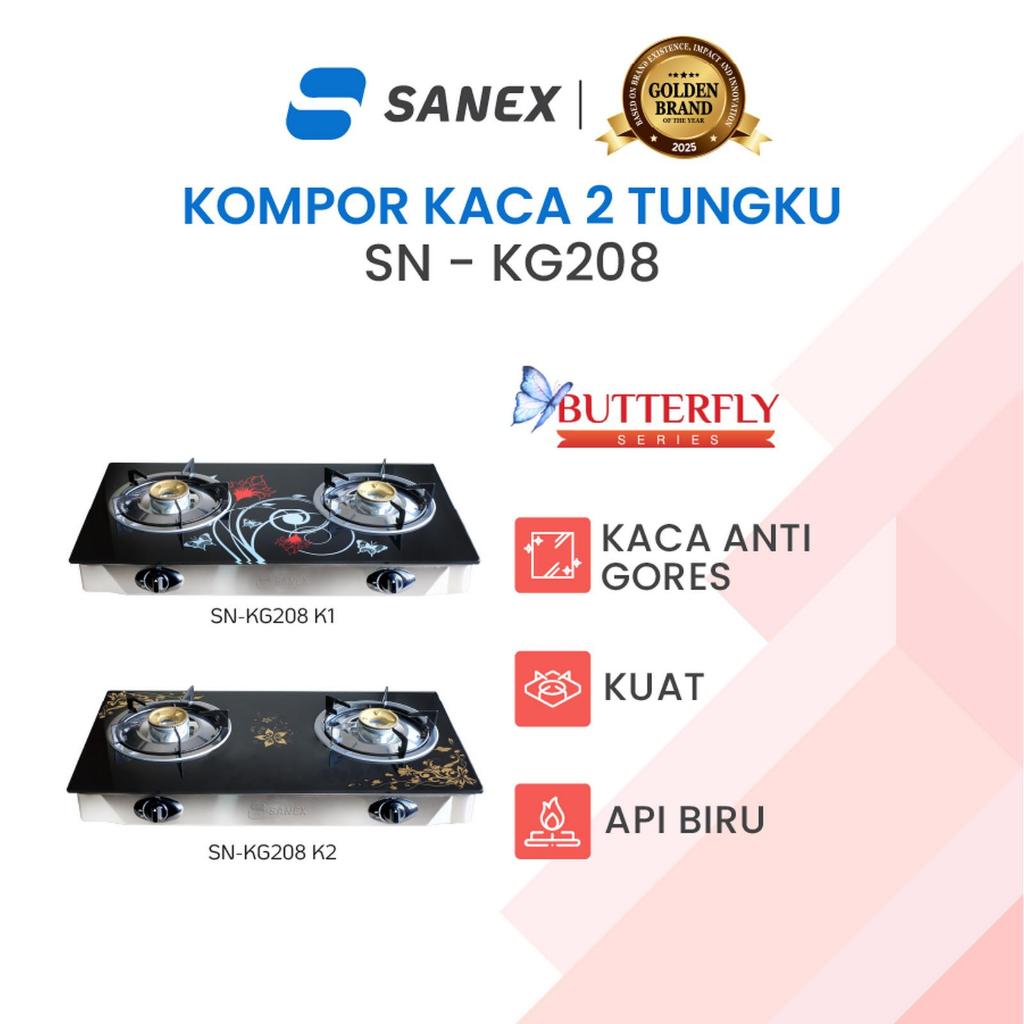 SANEX Kompor Gas Kaca 2 Tungku Butterfly Series SN-KG208
