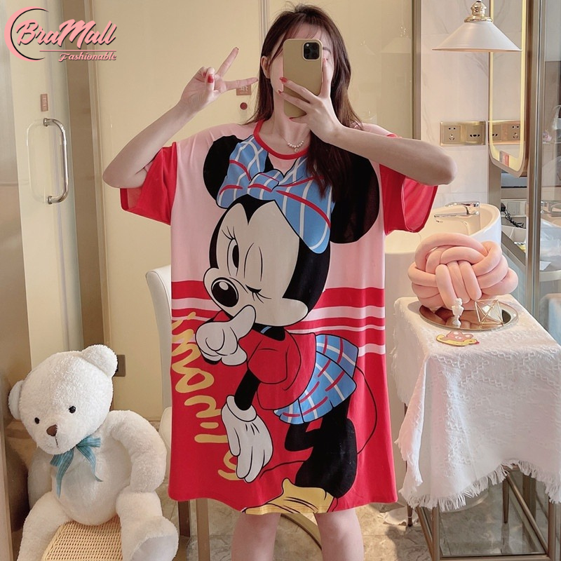 [ BraMall ] 318 Daster Wanita Oversize | Baju Tidur Nyaman Bahan Adem Motif Kartun Kekinian