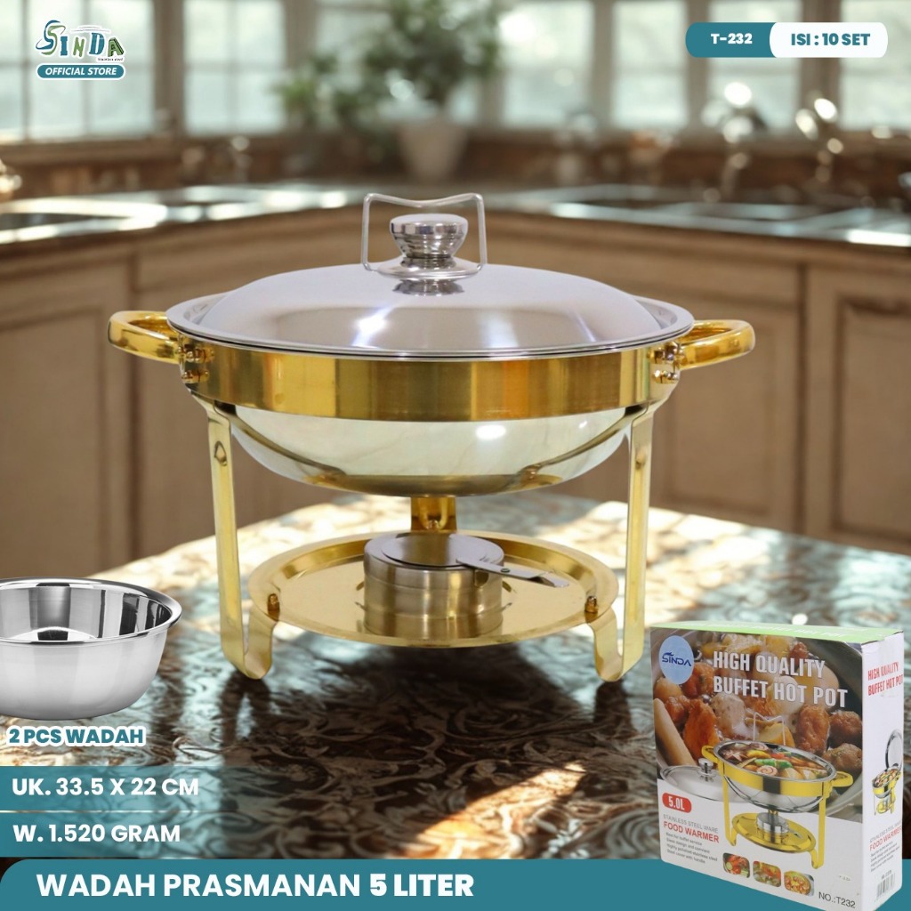 sentra_prasmanan Wadah Prasmanan Gold 5 Liter Tutup Kaca