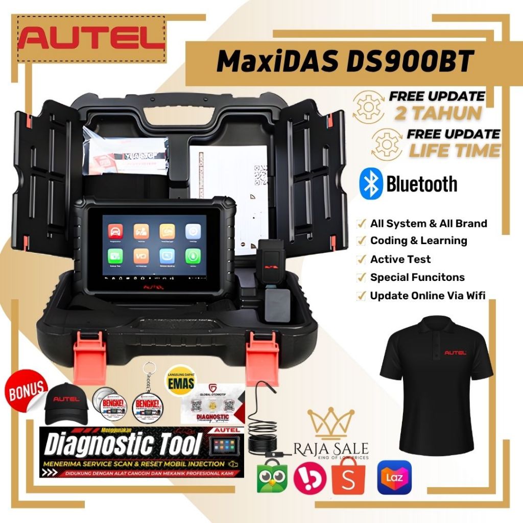 AUTEL MaxiDAS DS900BT Terbaru Scanner Mobil universal dengan VCI Bluetooth, Alat Diagnosa Mobil Univ