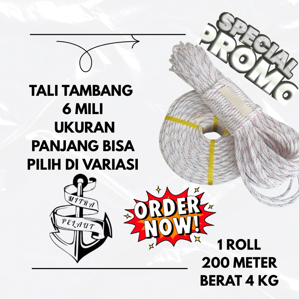 TALI TAMBANG 6MM / TALI TAMBANG PPD / TALI PROYEK / TALI KAPAL / TAMPAR PLASTIK / TAMBANG PLASTIK