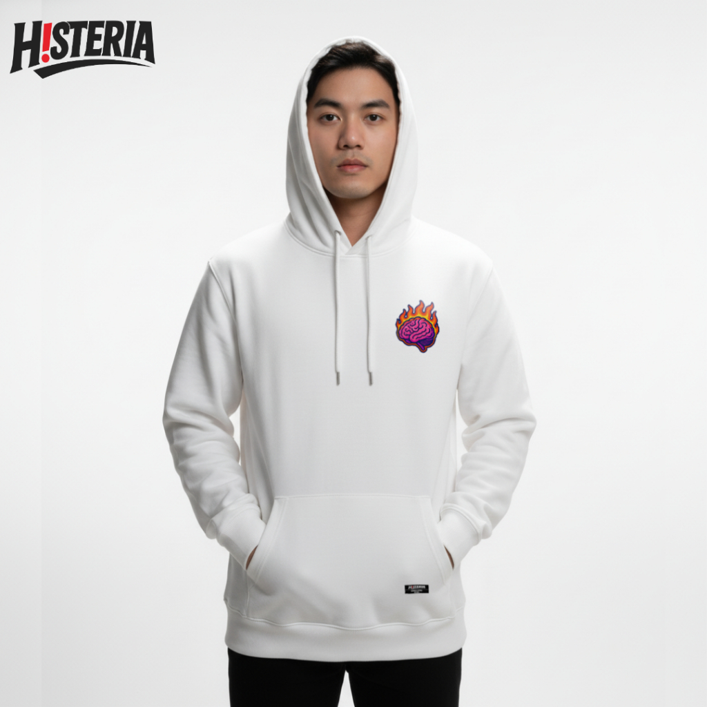 Hoodie Distro Brain Attack White – Fleece Tebal 270gsm | Original by HSteria
