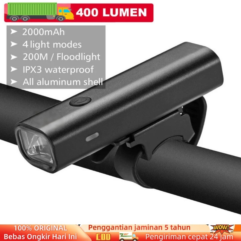 (COD/Gratis Ongkir) Lampu Depan Sepeda Bicycle Front Light LED 400LM Bike Headlight Rechargeable