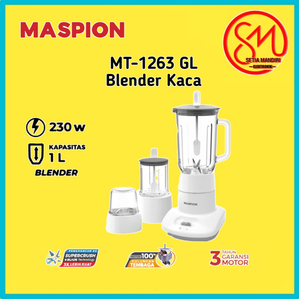 Maspion Pelumat Blender with Wet Miller and Dry Miller 1 Liter MT-1263 GL / MT-1273 GL - RANDOM