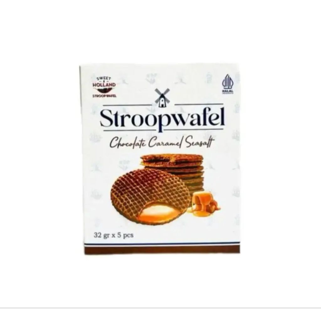 Sweet Holland Stroopwafel Chocolate Caramel Sea Salt (5 x 32gr) adalah camilan khas Belanda yang ter