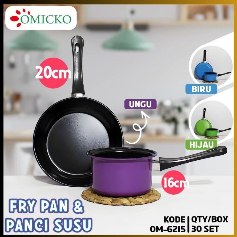 Set Fry Pan & Panci Susu 2in1 Anti Lengket 20cm + 16cm | Pilihan Warna Ungu, Biru, Hijau