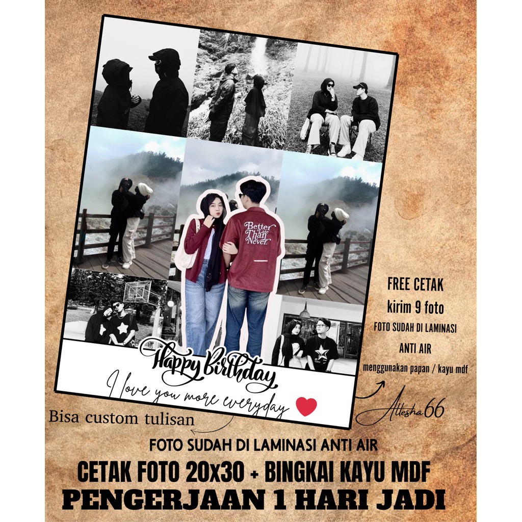 CETAK FOTO KOLASE PLUS BINGKAI 20x30 CETAK FOTO MEDIA PAPAN MDF ANTI LUNTUR CETAK FOTO CUSTOM SIZE C