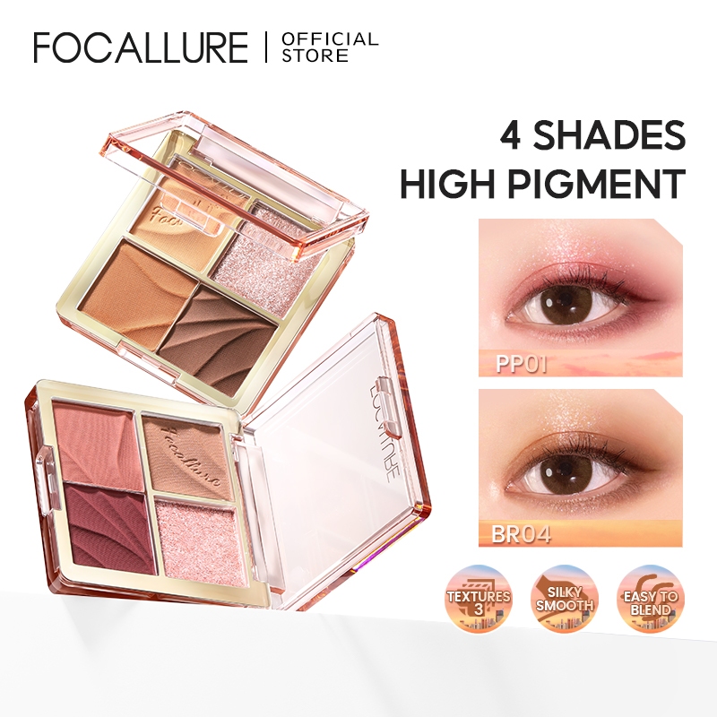 FOCALLURE Shimmer Eyeshadow Palette 4 Shades High Pigment #AmberGold