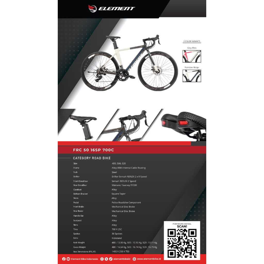 Element FRC 50 Sepeda Balap Ukuran 700C Frame Alloy element roadbike frc 50 sepeda balap element