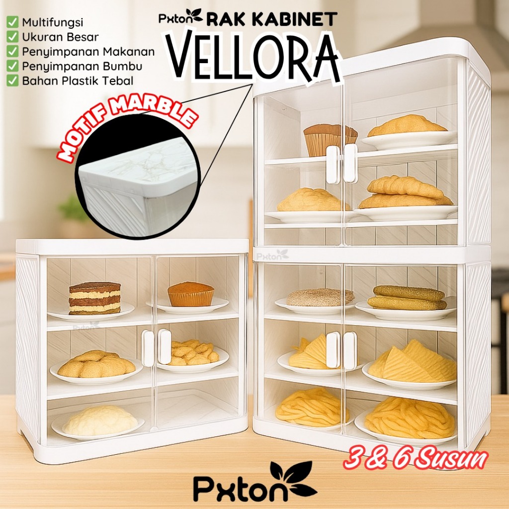 PXTON - Lemari Makanan Vellora Tertutup Food Cabinet Aesthetic / 3 SUSUN / 6 SUSUN /  Rak Serbaguna 