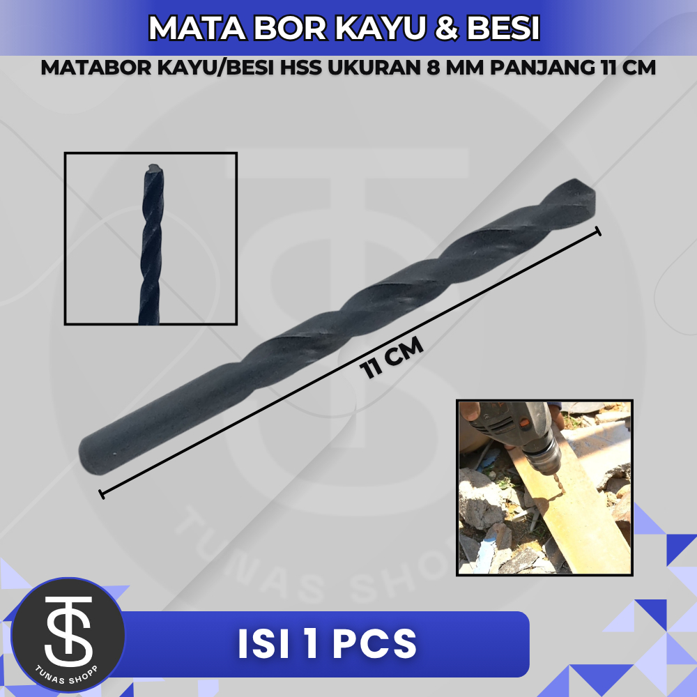 MATA BOR KAYU DAN BESI ASLI NACHI HSS UKURAN 8MM PANJANG 11CM / Mata Bor Serbaguna HSS 8mm / Kayu, B