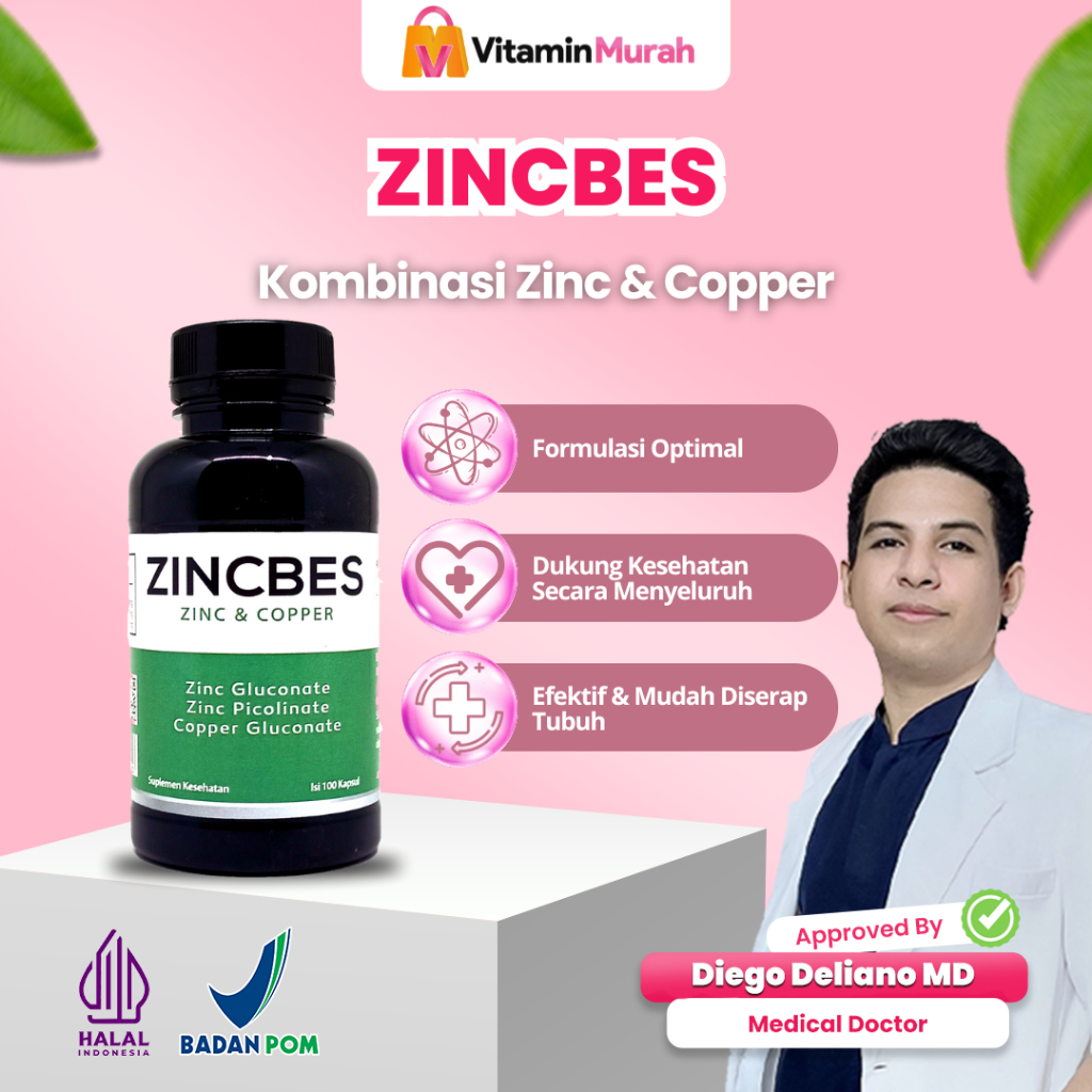 ZINCBES SUPLEMEN KESEHATAN ISI 100 KAPSUL - ZINC & COPPER - PICOLINATE