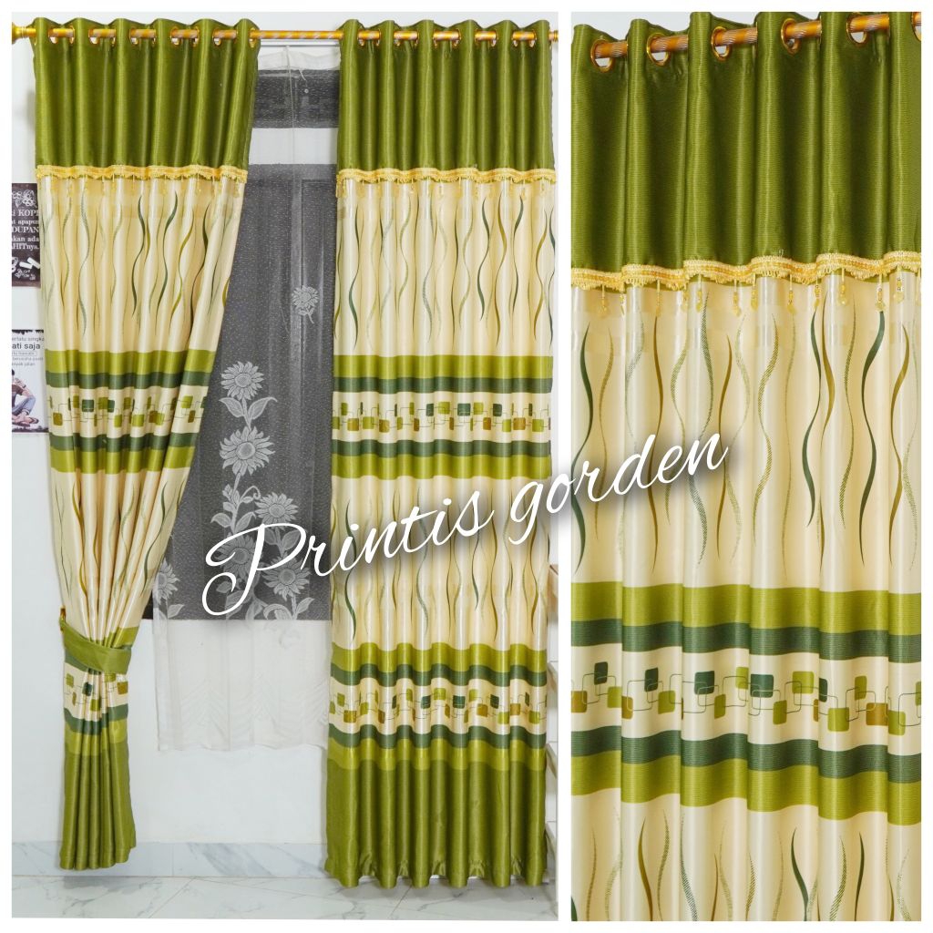 Gorden blackout jendela minimalis horden pintu kamar ruang tamu mewah motif printing mewah model pon
