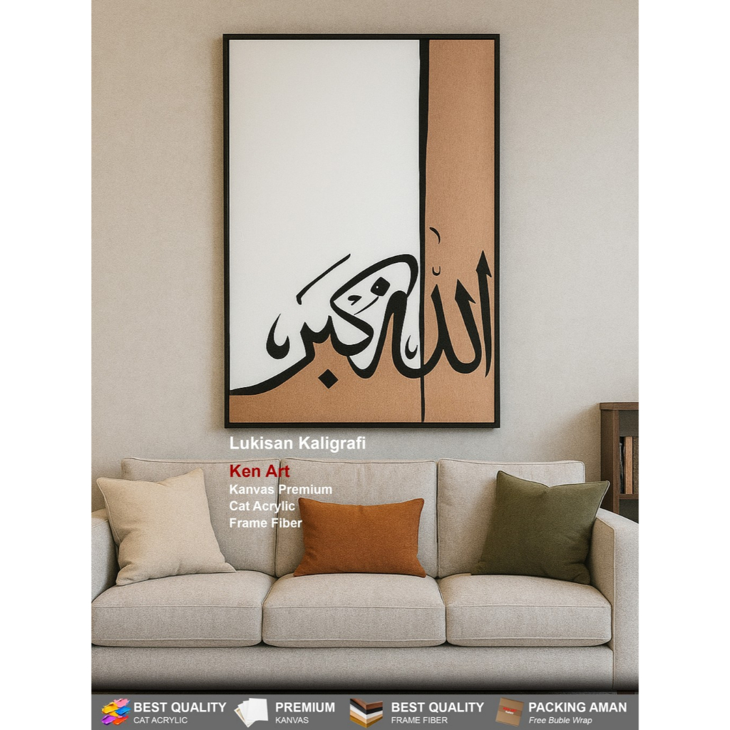 lukisan kanvas kaligrafi minimalis hiasan dinding cantik Islami aesthetic modern 3D Ken Art