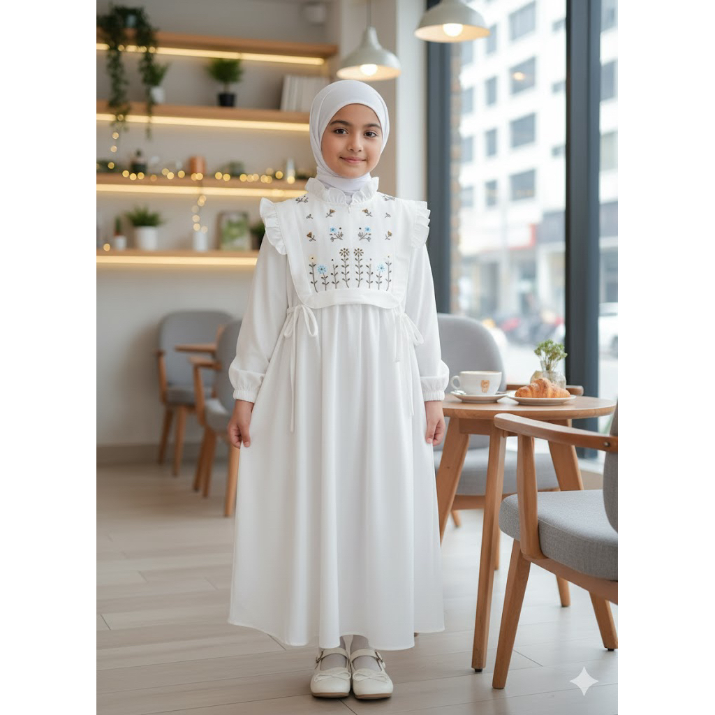 gamis anak vest rompi bordir anak remaja bahan sabrina anti uv terbaru