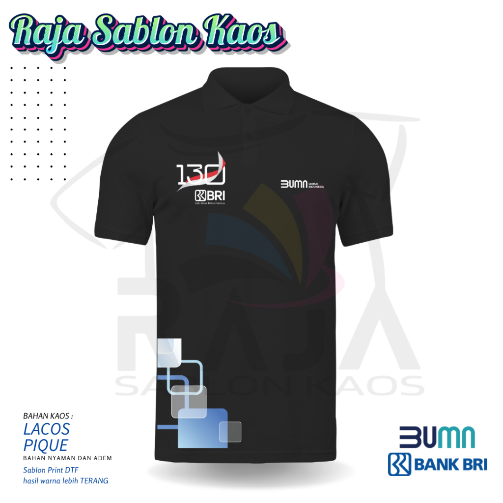 Baju Kerah BRI 130 Kaos Polo Ultah BRI HUT BRI Bank Rakyat Indonesia 130 th Lengan Pendek List