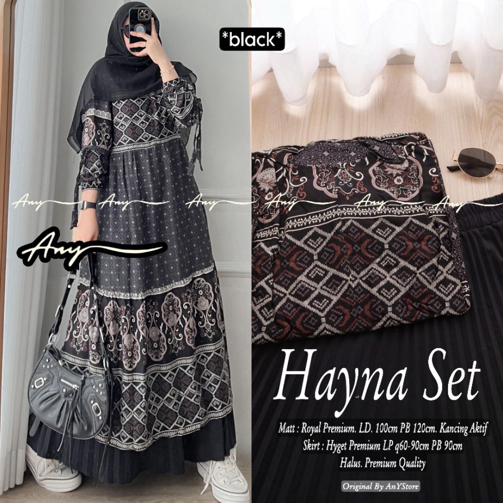 Hayna Set setelan long tunik Royal premium dan rok panjang plisket hyget premium outfit kampus kerja
