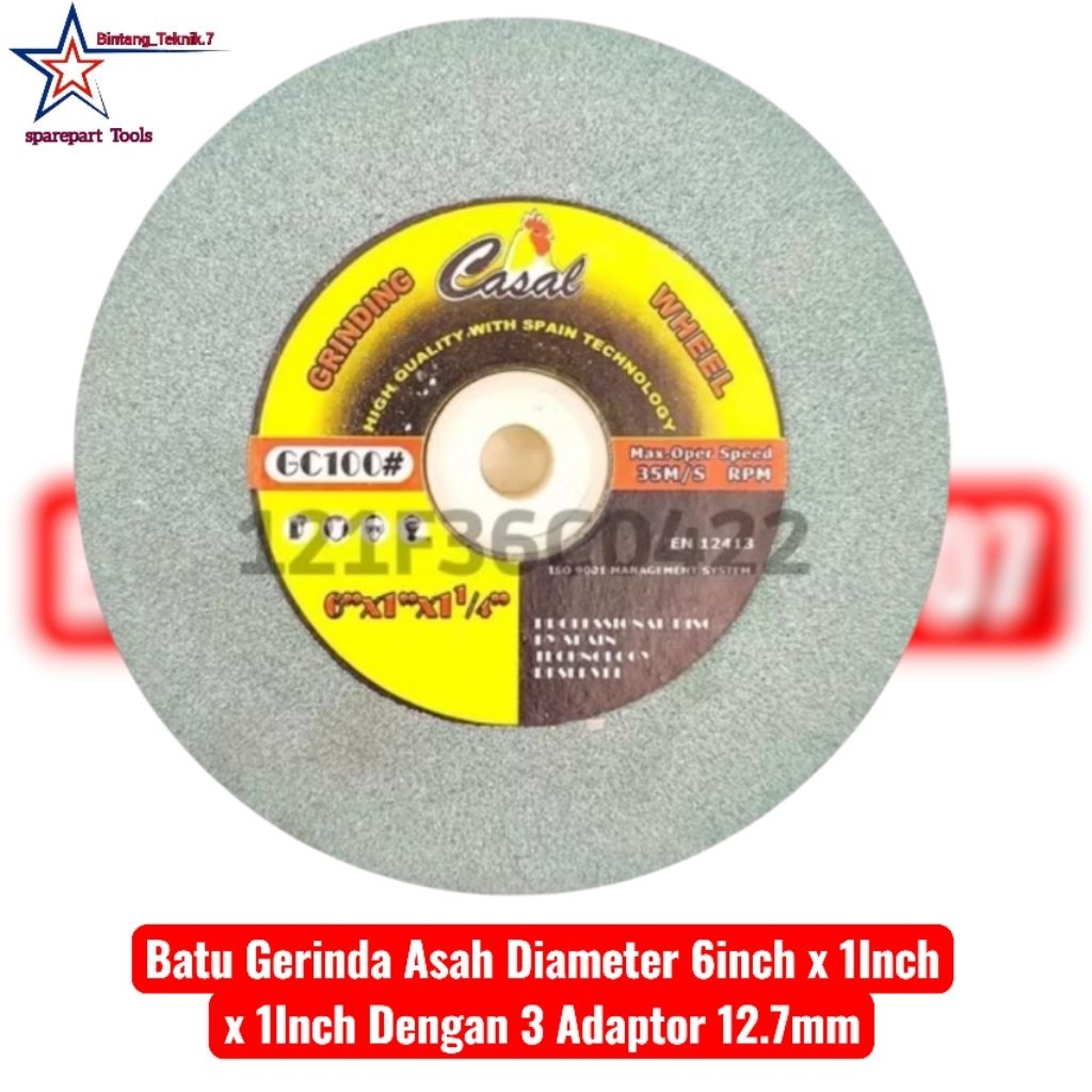 Batu Gerinda Asah Diameter 6inch x 1Inch x 1Inch Dengan 3 Adaptor 12.7mm 16mm 20mm