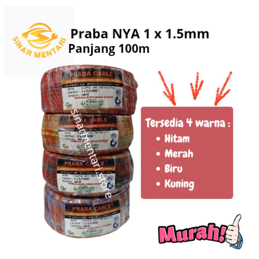 Kabel Listrik NYA 1 x 1,5 mm Praba Tunggal Roll 100M