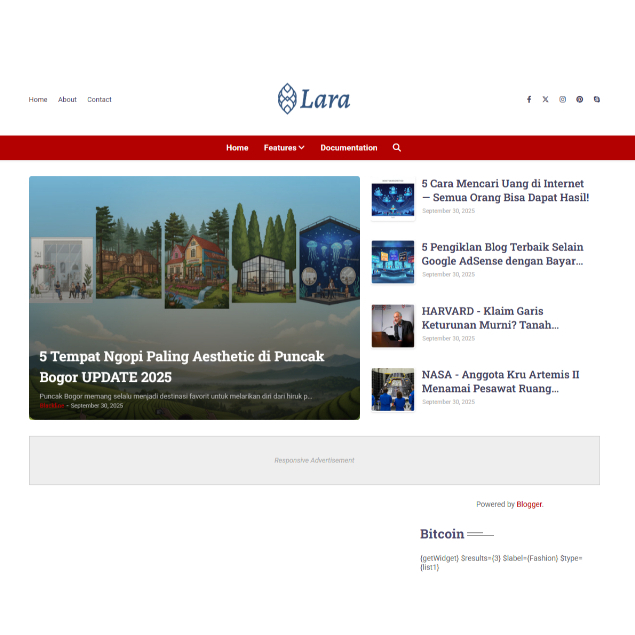 Tema Blogger Blogspot Profesional LARA | Desain Elegan | Support Adsense