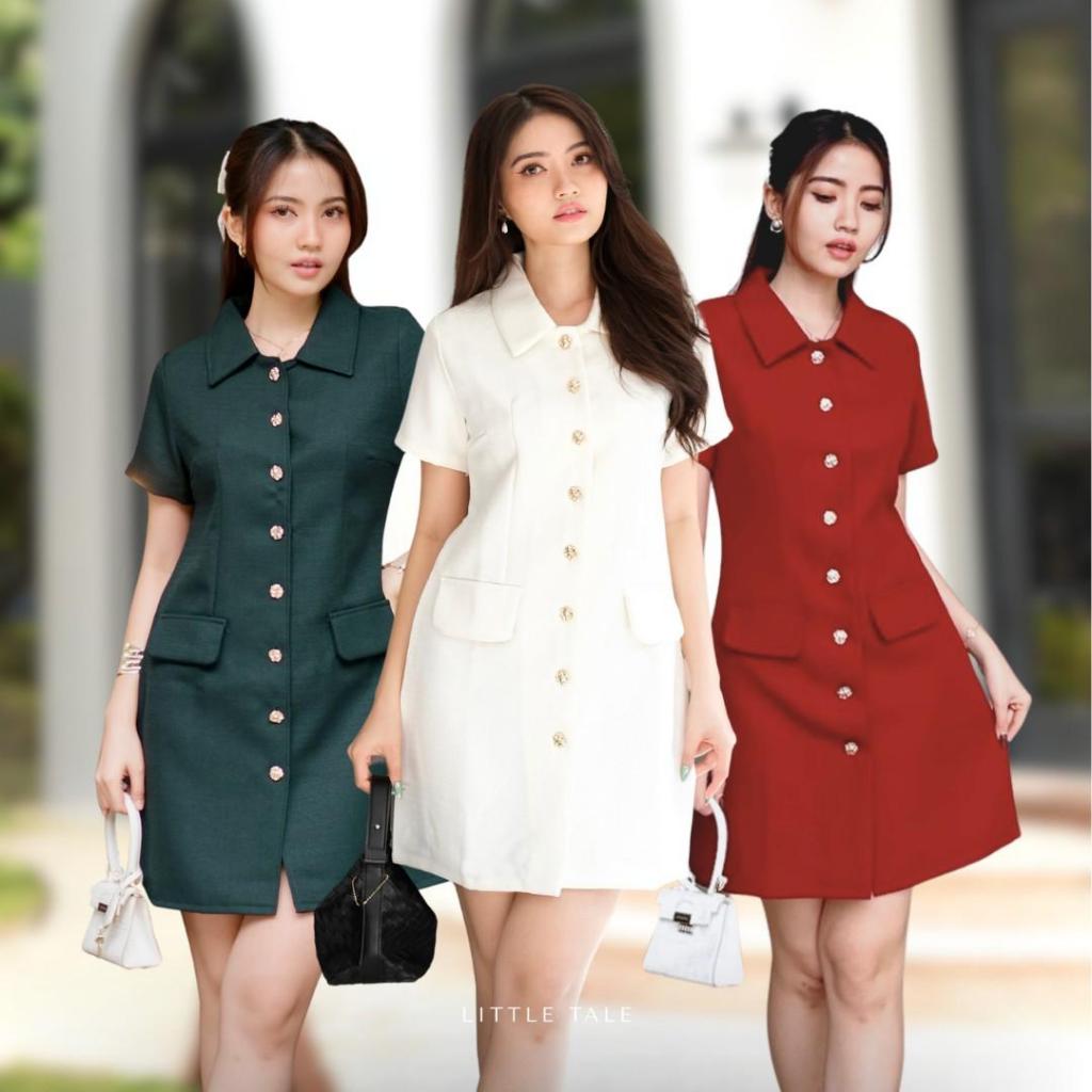 Little Tale - Adele Dress / Korean Dress Midi Tweed Wanita