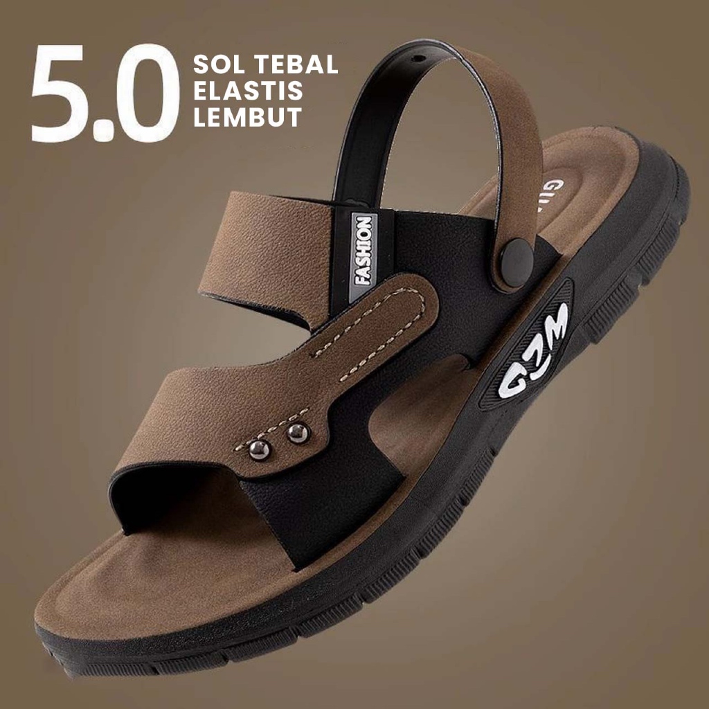 Sandal Pria Kulit 2025 Sendal Cowok Crocs Selop Gunung Karet Kerja Awet Ringan G-02