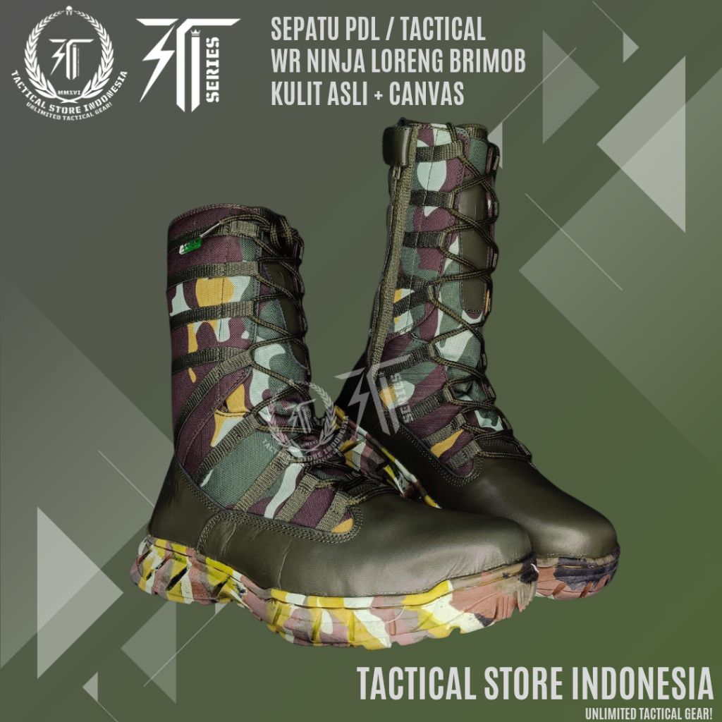 TSI SERIES ® 100% ORIGINAL SEPATU PDL WR Loreng Brimob - Sepatu PDL NINJA Loreng Brimob Bahan Kulit 